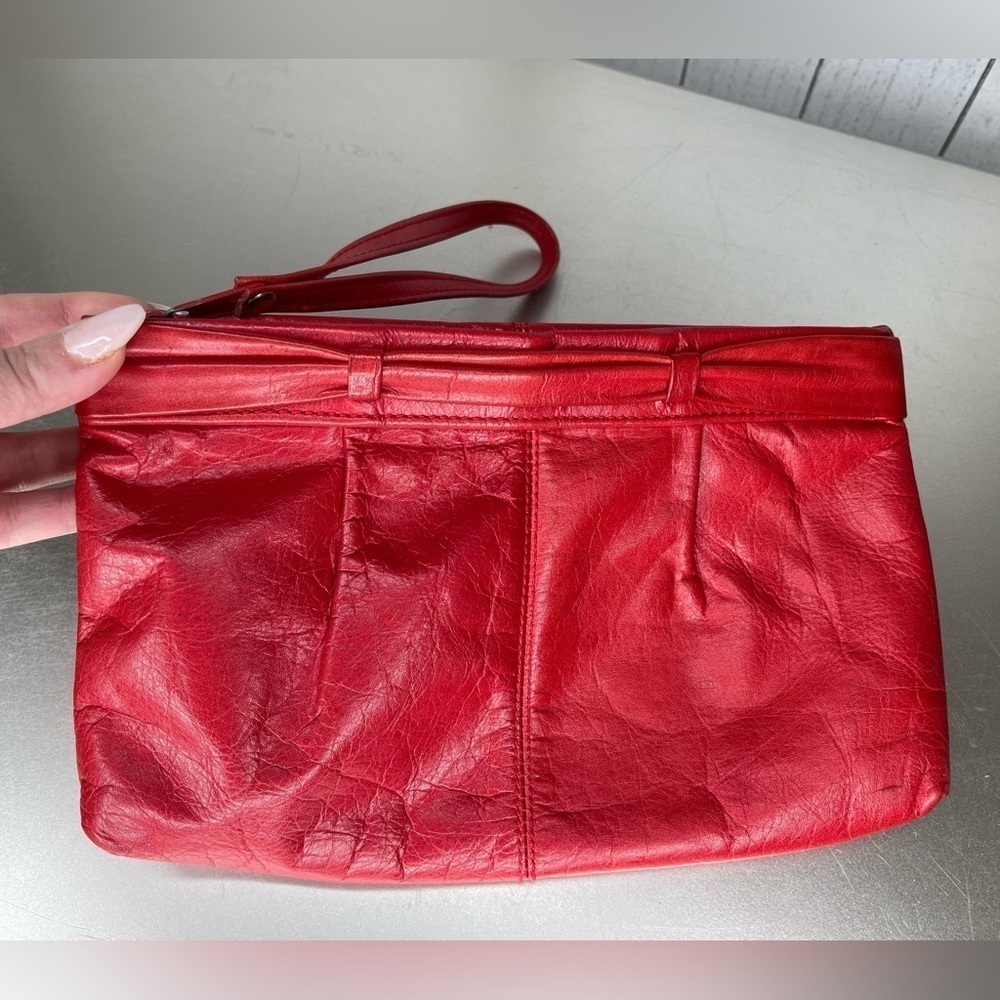 Vintage Retro Red Leather Clutch/Handbag Wristlet Made In Korea